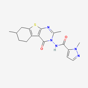 molecular formula C17H19N5O2S B10970576 N-(2,7-dimethyl-4-oxo-5,6,7,8-tetrahydro[1]benzothieno[2,3-d]pyrimidin-3(4H)-yl)-1-methyl-1H-pyrazole-5-carboxamide 