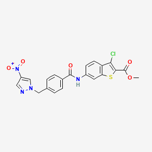 molecular formula C21H15ClN4O5S B10970747 methyl 3-chloro-6-[({4-[(4-nitro-1H-pyrazol-1-yl)methyl]phenyl}carbonyl)amino]-1-benzothiophene-2-carboxylate 