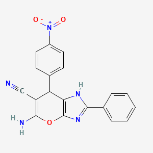 molecular formula C19H13N5O3 B10971423 5-Amino-7-(4-nitrophenyl)-2-phenyl-3,7-dihydropyrano[2,3-d]imidazole-6-carbonitrile 