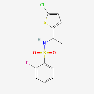 molecular formula C12H11ClFNO2S2 B10971645 N-[1-(5-chlorothiophen-2-yl)ethyl]-2-fluorobenzenesulfonamide 