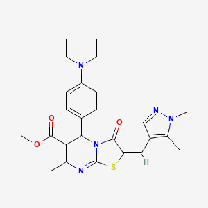 molecular formula C25H29N5O3S B10971884 methyl (2E)-5-[4-(diethylamino)phenyl]-2-[(1,5-dimethyl-1H-pyrazol-4-yl)methylidene]-7-methyl-3-oxo-2,3-dihydro-5H-[1,3]thiazolo[3,2-a]pyrimidine-6-carboxylate 