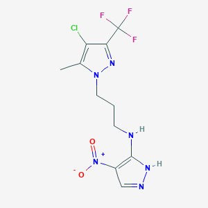 molecular formula C11H12ClF3N6O2 B10972494 N-{3-[4-chloro-5-methyl-3-(trifluoromethyl)-1H-pyrazol-1-yl]propyl}-4-nitro-1H-pyrazol-5-amine 