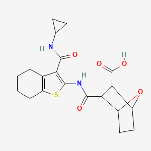 molecular formula C20H24N2O5S B10972552 3-{[3-(Cyclopropylcarbamoyl)-4,5,6,7-tetrahydro-1-benzothiophen-2-yl]carbamoyl}-7-oxabicyclo[2.2.1]heptane-2-carboxylic acid 