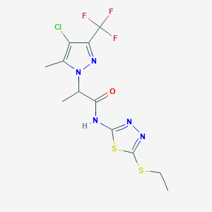 molecular formula C12H13ClF3N5OS2 B10972870 2-[4-chloro-5-methyl-3-(trifluoromethyl)-1H-pyrazol-1-yl]-N-[5-(ethylsulfanyl)-1,3,4-thiadiazol-2-yl]propanamide 