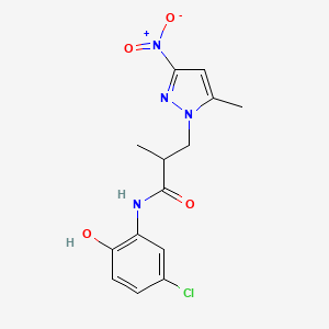 molecular formula C14H15ClN4O4 B10972879 N-(5-chloro-2-hydroxyphenyl)-2-methyl-3-(5-methyl-3-nitro-1H-pyrazol-1-yl)propanamide 