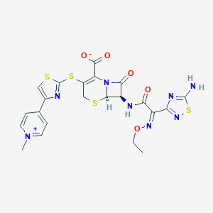molecular formula C22H20N8O5S4 B109729 (6R,7R)-7-{[(2Z)-2-(5-amino-1,2,4-thiadiazol-3-yl)-2-(ethoxyimino)acetyl]amino}-3-{[4-(1-methylpyridinium-4-yl)-1,3-thiazol-2-yl]sulfanyl}-8-oxo-5-thia-1-azabicyclo[4.2.0]oct-2-ene-2-carboxylate CAS No. 189345-04-8
