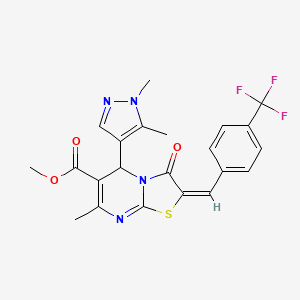 molecular formula C22H19F3N4O3S B10972900 methyl (2E)-5-(1,5-dimethyl-1H-pyrazol-4-yl)-7-methyl-3-oxo-2-[4-(trifluoromethyl)benzylidene]-2,3-dihydro-5H-[1,3]thiazolo[3,2-a]pyrimidine-6-carboxylate 