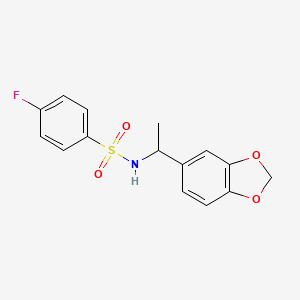 molecular formula C15H14FNO4S B10972958 N-[1-(1,3-benzodioxol-5-yl)ethyl]-4-fluorobenzenesulfonamide 