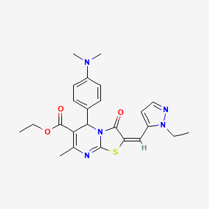 molecular formula C24H27N5O3S B10972997 ethyl (2E)-5-[4-(dimethylamino)phenyl]-2-[(1-ethyl-1H-pyrazol-5-yl)methylidene]-7-methyl-3-oxo-2,3-dihydro-5H-[1,3]thiazolo[3,2-a]pyrimidine-6-carboxylate 