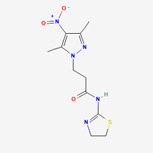molecular formula C11H15N5O3S B10973036 N-(4,5-dihydro-1,3-thiazol-2-yl)-3-(3,5-dimethyl-4-nitro-1H-pyrazol-1-yl)propanamide 