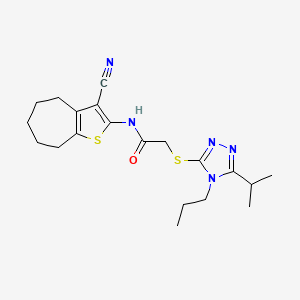 molecular formula C20H27N5OS2 B10973047 N-(3-cyano-5,6,7,8-tetrahydro-4H-cyclohepta[b]thiophen-2-yl)-2-{[5-(propan-2-yl)-4-propyl-4H-1,2,4-triazol-3-yl]sulfanyl}acetamide 