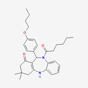 molecular formula C31H40N2O3 B10973051 11-(4-butoxyphenyl)-10-hexanoyl-3,3-dimethyl-2,3,4,5,10,11-hexahydro-1H-dibenzo[b,e][1,4]diazepin-1-one 