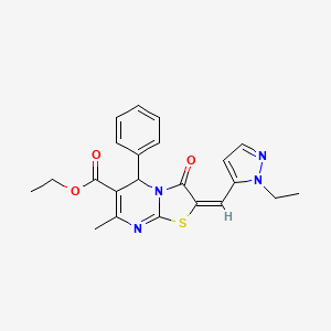 molecular formula C22H22N4O3S B10973068 ethyl (2E)-2-[(1-ethyl-1H-pyrazol-5-yl)methylidene]-7-methyl-3-oxo-5-phenyl-2,3-dihydro-5H-[1,3]thiazolo[3,2-a]pyrimidine-6-carboxylate 