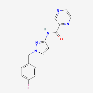 molecular formula C15H12FN5O B10973743 N-[1-(4-fluorobenzyl)-1H-pyrazol-3-yl]pyrazine-2-carboxamide 
