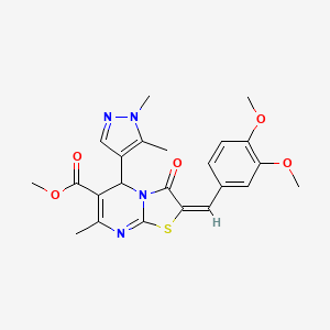 molecular formula C23H24N4O5S B10973762 methyl (2E)-2-(3,4-dimethoxybenzylidene)-5-(1,5-dimethyl-1H-pyrazol-4-yl)-7-methyl-3-oxo-2,3-dihydro-5H-[1,3]thiazolo[3,2-a]pyrimidine-6-carboxylate 