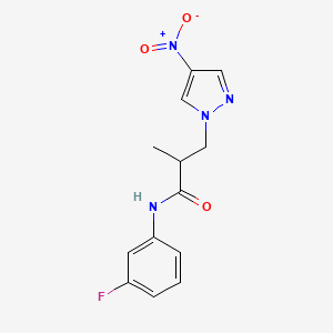 molecular formula C13H13FN4O3 B10973842 N-(3-fluorophenyl)-2-methyl-3-(4-nitro-1H-pyrazol-1-yl)propanamide 