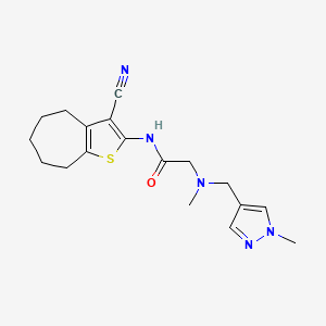 molecular formula C18H23N5OS B10973898 N-{3-Cyano-4H5H6H7H8H-cyclohepta[B]thiophen-2-YL}-2-{methyl[(1-methyl-1H-pyrazol-4-YL)methyl]amino}acetamide 