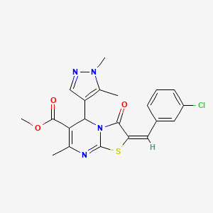 molecular formula C21H19ClN4O3S B10974102 methyl (2E)-2-(3-chlorobenzylidene)-5-(1,5-dimethyl-1H-pyrazol-4-yl)-7-methyl-3-oxo-2,3-dihydro-5H-[1,3]thiazolo[3,2-a]pyrimidine-6-carboxylate 
