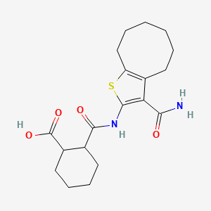 molecular formula C19H26N2O4S B10974213 2-[(3-Carbamoyl-4,5,6,7,8,9-hexahydrocycloocta[b]thiophen-2-yl)carbamoyl]cyclohexanecarboxylic acid 