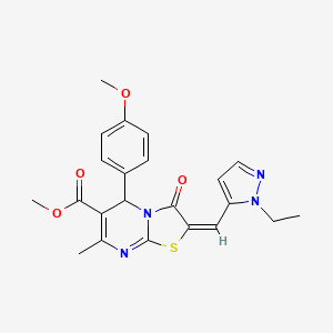 molecular formula C22H22N4O4S B10974486 methyl (2E)-2-[(1-ethyl-1H-pyrazol-5-yl)methylidene]-5-(4-methoxyphenyl)-7-methyl-3-oxo-2,3-dihydro-5H-[1,3]thiazolo[3,2-a]pyrimidine-6-carboxylate 