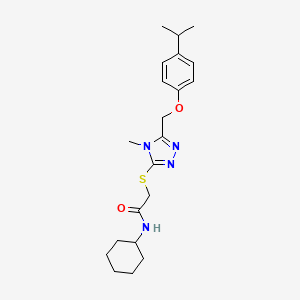 molecular formula C21H30N4O2S B10974489 N-cyclohexyl-2-[(4-methyl-5-{[4-(propan-2-yl)phenoxy]methyl}-4H-1,2,4-triazol-3-yl)sulfanyl]acetamide 