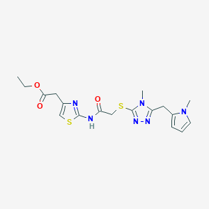 molecular formula C18H22N6O3S2 B10974806 ethyl (2-{[({4-methyl-5-[(1-methyl-1H-pyrrol-2-yl)methyl]-4H-1,2,4-triazol-3-yl}sulfanyl)acetyl]amino}-1,3-thiazol-4-yl)acetate 