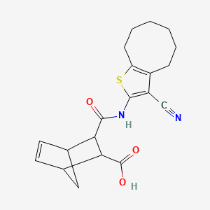 molecular formula C20H22N2O3S B10974947 3-[(3-Cyano-4,5,6,7,8,9-hexahydrocycloocta[b]thiophen-2-yl)carbamoyl]bicyclo[2.2.1]hept-5-ene-2-carboxylic acid 