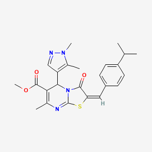 molecular formula C24H26N4O3S B10974948 methyl (2E)-5-(1,5-dimethyl-1H-pyrazol-4-yl)-7-methyl-3-oxo-2-[4-(propan-2-yl)benzylidene]-2,3-dihydro-5H-[1,3]thiazolo[3,2-a]pyrimidine-6-carboxylate 