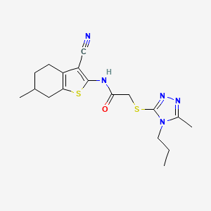 molecular formula C18H23N5OS2 B10974999 N-(3-cyano-6-methyl-4,5,6,7-tetrahydro-1-benzothiophen-2-yl)-2-[(5-methyl-4-propyl-4H-1,2,4-triazol-3-yl)sulfanyl]acetamide 