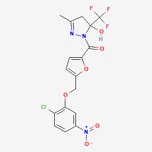 molecular formula C17H13ClF3N3O6 B10975319 {5-[(2-chloro-5-nitrophenoxy)methyl]furan-2-yl}[5-hydroxy-3-methyl-5-(trifluoromethyl)-4,5-dihydro-1H-pyrazol-1-yl]methanone 
