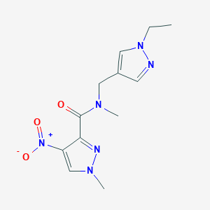 molecular formula C12H16N6O3 B10975402 N-[(1-ethyl-1H-pyrazol-4-yl)methyl]-N,1-dimethyl-4-nitro-1H-pyrazole-3-carboxamide 