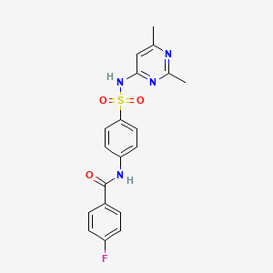 molecular formula C19H17FN4O3S B10975680 N-{4-[(2,6-dimethylpyrimidin-4-yl)sulfamoyl]phenyl}-4-fluorobenzamide 