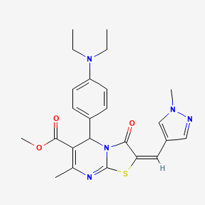molecular formula C24H27N5O3S B10975728 methyl (2E)-5-[4-(diethylamino)phenyl]-7-methyl-2-[(1-methyl-1H-pyrazol-4-yl)methylidene]-3-oxo-2,3-dihydro-5H-[1,3]thiazolo[3,2-a]pyrimidine-6-carboxylate 