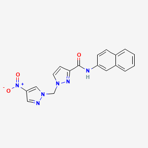molecular formula C18H14N6O3 B10975822 N-(naphthalen-2-yl)-1-[(4-nitro-1H-pyrazol-1-yl)methyl]-1H-pyrazole-3-carboxamide 