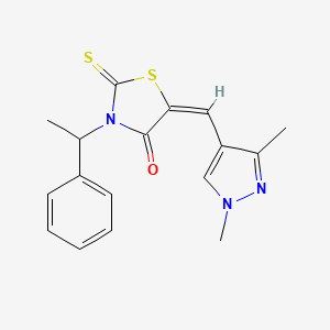 molecular formula C17H17N3OS2 B10975894 (5E)-5-[(1,3-dimethyl-1H-pyrazol-4-yl)methylidene]-3-(1-phenylethyl)-2-thioxo-1,3-thiazolidin-4-one 