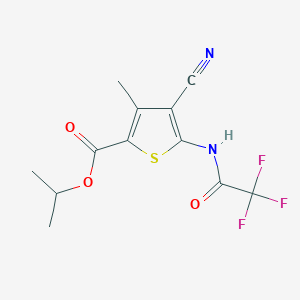 molecular formula C12H11F3N2O3S B10975901 Propan-2-yl 4-cyano-3-methyl-5-[(trifluoroacetyl)amino]thiophene-2-carboxylate 