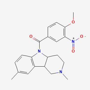 molecular formula C21H23N3O4 B10975991 (2,8-dimethyl-1,2,3,4,4a,9b-hexahydro-5H-pyrido[4,3-b]indol-5-yl)(4-methoxy-3-nitrophenyl)methanone 