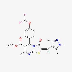 molecular formula C24H24F2N4O4S B10976001 ethyl (2E)-5-[4-(difluoromethoxy)phenyl]-7-methyl-3-oxo-2-[(1,3,5-trimethyl-1H-pyrazol-4-yl)methylidene]-2,3-dihydro-5H-[1,3]thiazolo[3,2-a]pyrimidine-6-carboxylate 