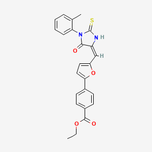 molecular formula C24H20N2O4S B10976410 ethyl 4-(5-{(E)-[1-(2-methylphenyl)-5-oxo-2-thioxoimidazolidin-4-ylidene]methyl}furan-2-yl)benzoate 