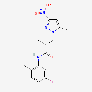 molecular formula C15H17FN4O3 B10976629 N-(5-fluoro-2-methylphenyl)-2-methyl-3-(5-methyl-3-nitro-1H-pyrazol-1-yl)propanamide 
