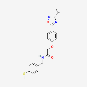 molecular formula C21H23N3O3S B10976647 N-[4-(methylsulfanyl)benzyl]-2-{4-[3-(propan-2-yl)-1,2,4-oxadiazol-5-yl]phenoxy}acetamide 