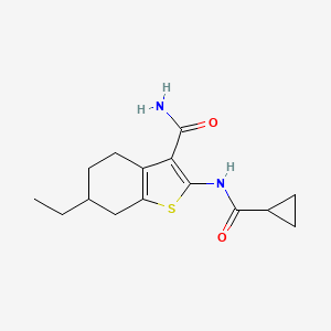 molecular formula C15H20N2O2S B10976862 2-[(Cyclopropylcarbonyl)amino]-6-ethyl-4,5,6,7-tetrahydro-1-benzothiophene-3-carboxamide 