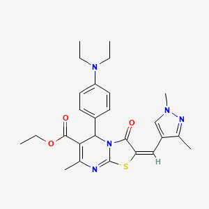 molecular formula C26H31N5O3S B10977184 ethyl (2E)-5-[4-(diethylamino)phenyl]-2-[(1,3-dimethyl-1H-pyrazol-4-yl)methylidene]-7-methyl-3-oxo-2,3-dihydro-5H-[1,3]thiazolo[3,2-a]pyrimidine-6-carboxylate 