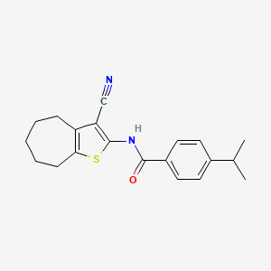molecular formula C20H22N2OS B10977449 N-(3-cyano-5,6,7,8-tetrahydro-4H-cyclohepta[b]thiophen-2-yl)-4-(propan-2-yl)benzamide 