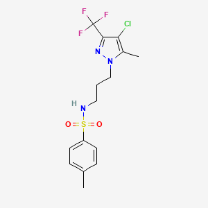 molecular formula C15H17ClF3N3O2S B10977560 N-{3-[4-chloro-5-methyl-3-(trifluoromethyl)-1H-pyrazol-1-yl]propyl}-4-methylbenzenesulfonamide 