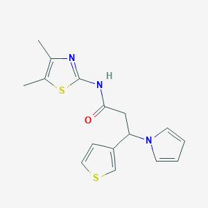 molecular formula C16H17N3OS2 B10978254 N-(4,5-dimethyl-1,3-thiazol-2-yl)-3-(1H-pyrrol-1-yl)-3-(thiophen-3-yl)propanamide 