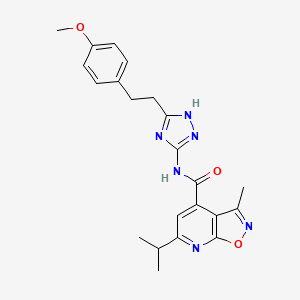 molecular formula C22H24N6O3 B10978368 N-{3-[2-(4-methoxyphenyl)ethyl]-1H-1,2,4-triazol-5-yl}-3-methyl-6-(propan-2-yl)[1,2]oxazolo[5,4-b]pyridine-4-carboxamide 