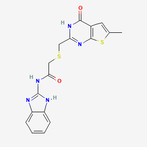 molecular formula C17H15N5O2S2 B10978468 N-(1H-benzimidazol-2-yl)-2-{[(4-hydroxy-6-methylthieno[2,3-d]pyrimidin-2-yl)methyl]sulfanyl}acetamide 