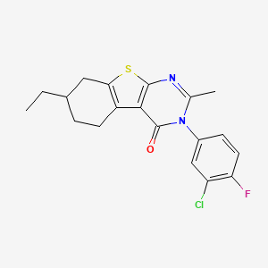 molecular formula C19H18ClFN2OS B10978476 3-(3-chloro-4-fluorophenyl)-7-ethyl-2-methyl-5,6,7,8-tetrahydro[1]benzothieno[2,3-d]pyrimidin-4(3H)-one 
