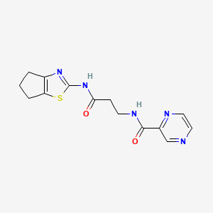 molecular formula C14H15N5O2S B10978639 N-(3-((5,6-dihydro-4H-cyclopenta[d]thiazol-2-yl)amino)-3-oxopropyl)pyrazine-2-carboxamide 